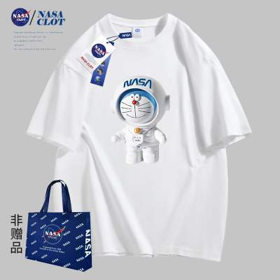 NASA MCQ联名2024新款小熊卡通字母男女情侣同款纯棉T恤短袖