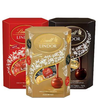 【自营】Lindt瑞士莲软心牛奶黑巧克力分享装200g16粒球零食送礼