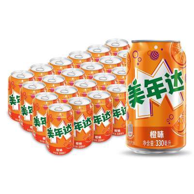 【聚划算】百事可乐美年达橙味汽水碳酸饮料330ml*24罐整箱包装随机