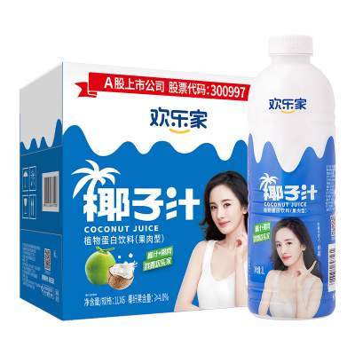 【聚划算】欢乐家椰子汁整箱植物蛋白饮料1L*6瓶椰奶家庭聚会饮品新鲜年货