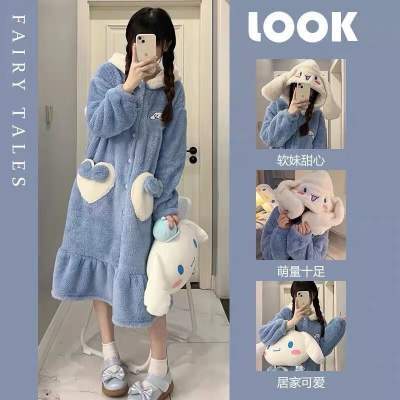 【49.9包邮】诗莉奥（SHILIAO）女士珊瑚绒连帽家居服睡袍 玉桂狗 均码【90-140斤】 