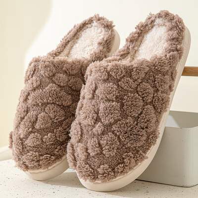 【拍2件19.8亓】3AnGnI 冬季保暖厚底棉拖鞋 咖啡色 40-41