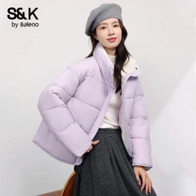 【补贴89.9包邮】班尼路 S&K系列女士短款立领棉服 纯色浅紫