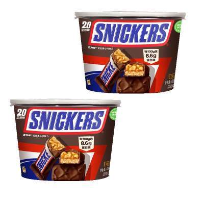 【聚划算】士力架花生夹心巧克力400g*2桶运动补充能量棒休闲办公小零食糖果