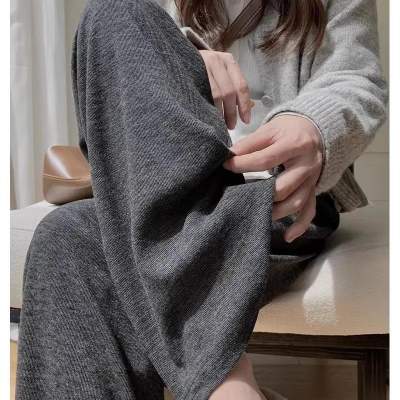 糯米阔腿裤2024冬季新款加绒高腰显瘦休闲裤垂感拖地裤A