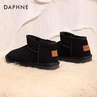 达芙妮加绒长筒靴子女冬清仓短靴保暖棉鞋复古马丁靴厚底雪地靴女