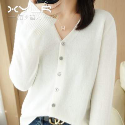 【49.5包邮】相伊恋人 女士纯色V领针织衫 白色 L 码