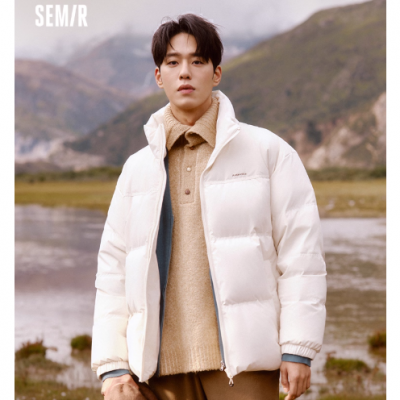 森马羽绒服男24冬季新款防护外套情侣宽松拼接立领面包服加厚潮流