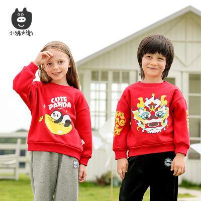 小猪大卫秋冬加绒卫衣卫裤男女宝宝可爱圆领套头上衣裤子外出服