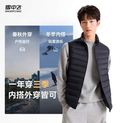 雪中飞2025秋冬爆款基础简约舒适轻便休闲运动男士立领羽绒马甲潮