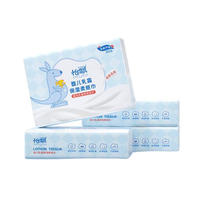 怡飘宝宝乳霜纸柔纸巾婴儿保湿云柔巾100抽*4包实惠家庭装抽纸